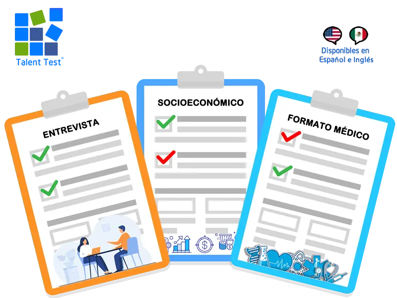 Talent Test Online te ofrece tres formatos adicionales sin consto, médico, entrevista y socioeconómico