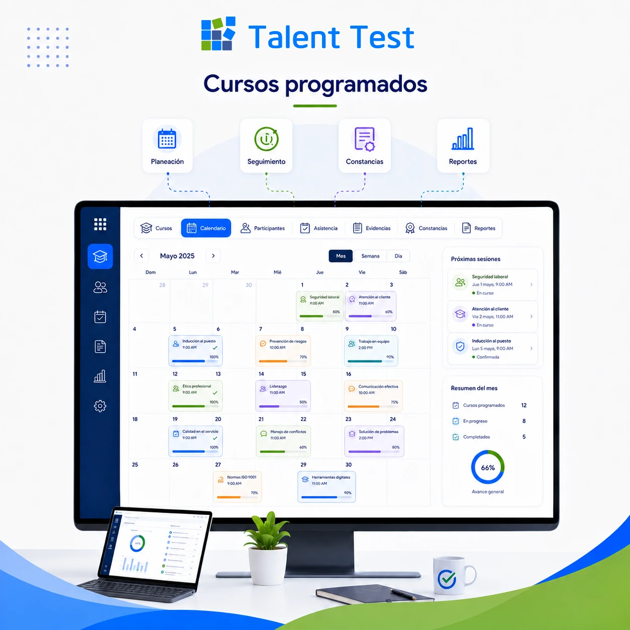Reportes de capacitación empresarial por colaborador curso y periodo en Talent Test Online