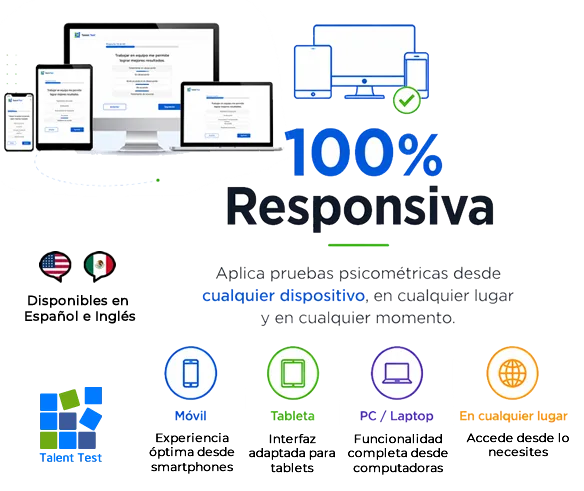 Talent Test Online plataforma de evaluación 100% responsiva, movil, tablet, PC